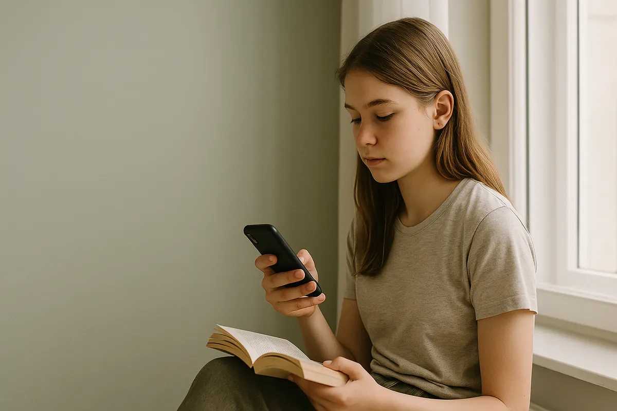 Teenager using a phone